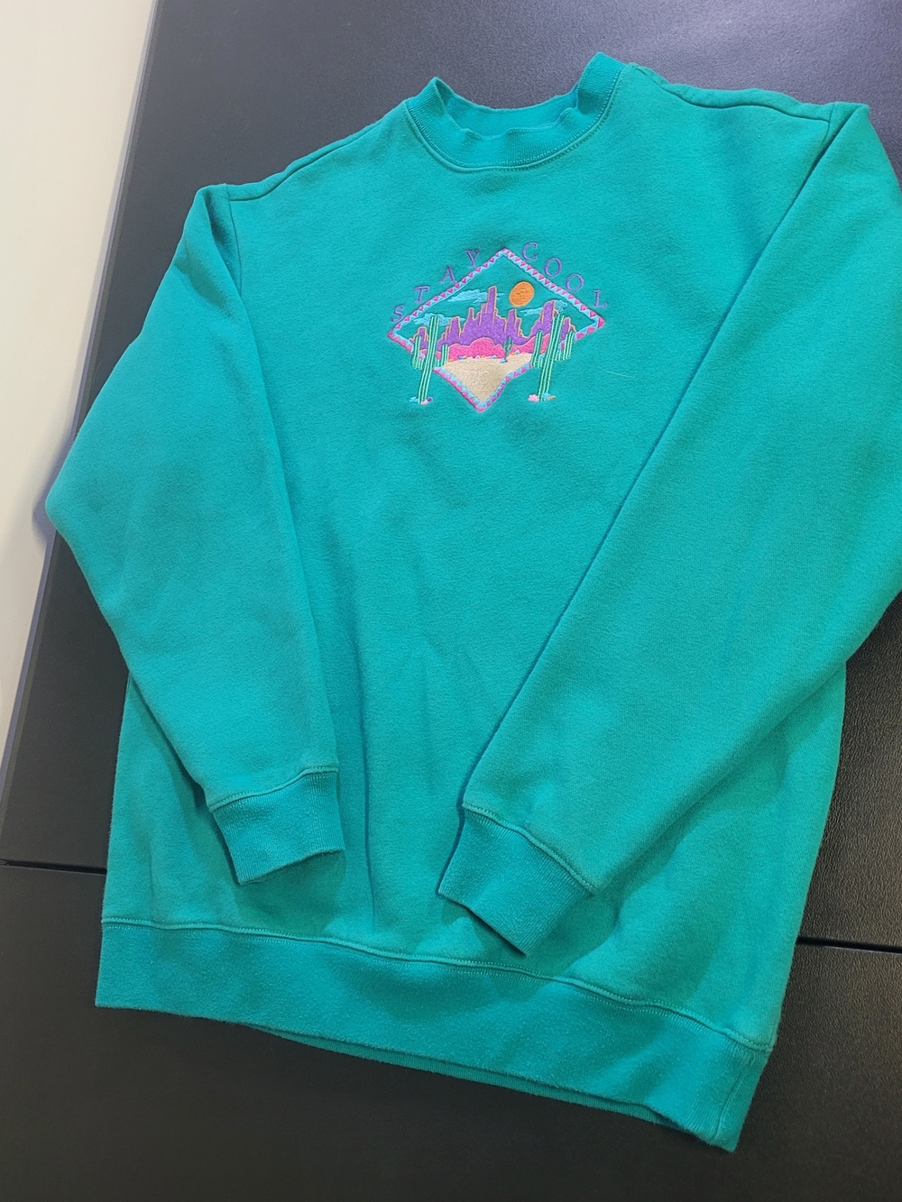 Women’s Crewneck Sweatshirt in Teal with Graphic Detail Oversized Cozy Graphic